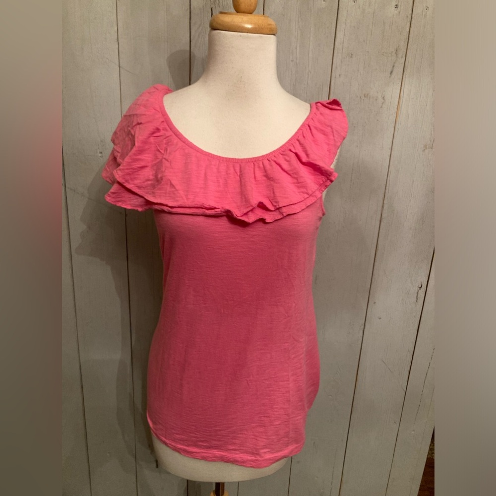 Lilly Pulitzer Pink Wynne Ruffle Multi-way Top Blouse Cotton. Sz-Med